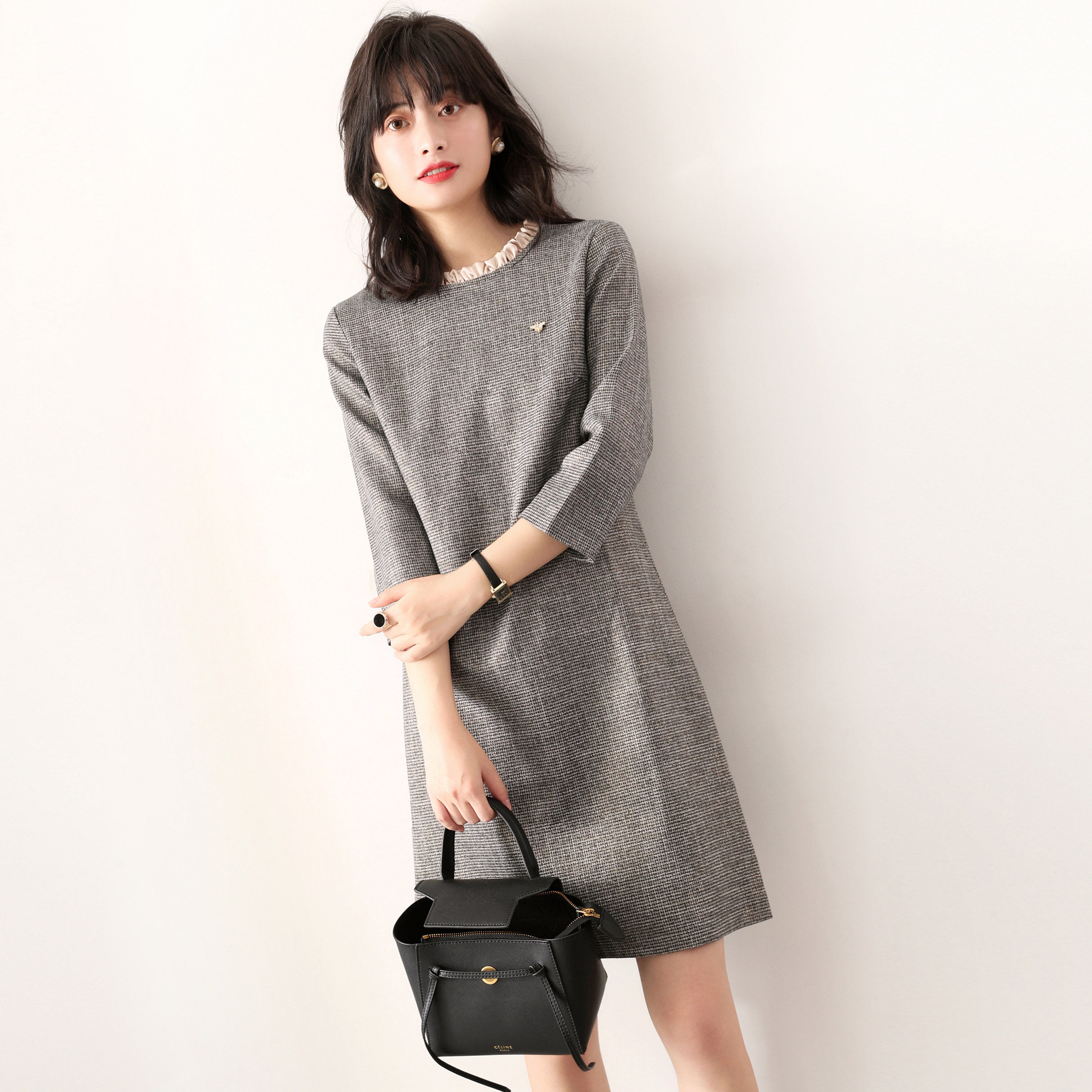 自信女神新衣版型敲好金属丝暗闪气质名媛显瘦直筒连衣裙