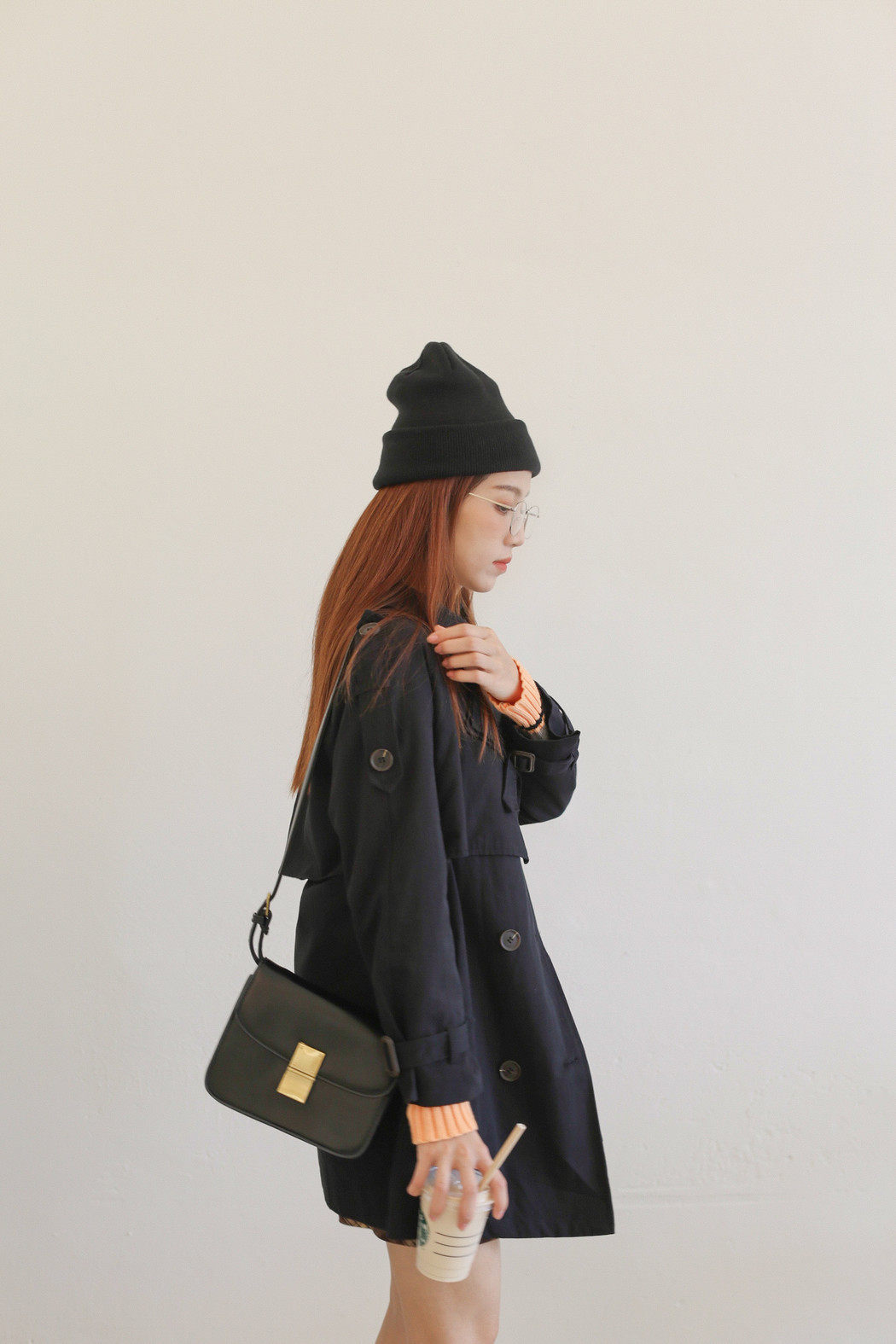 黑色英伦英伦风风衣外套女秋2021新款中长小个子风衣