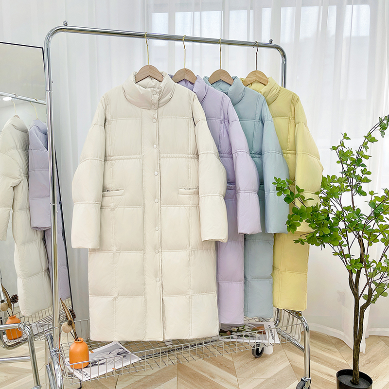 反季清仓羽绒服女中长款过膝韩版宽松2022年新款白鸭绒立领外套冬