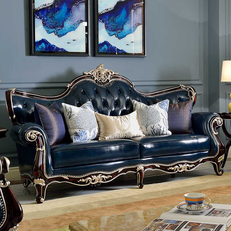 泰兰德法式黑檀实木轻奢真皮客厅123沙发组合新美式古典奢华家具