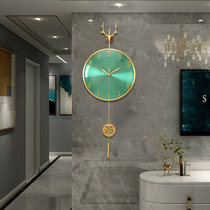Modern light extravagant brass deer hanging bell living room home pendulum clock fashion New Chinese timepiece hanging wall minimalist creative clock