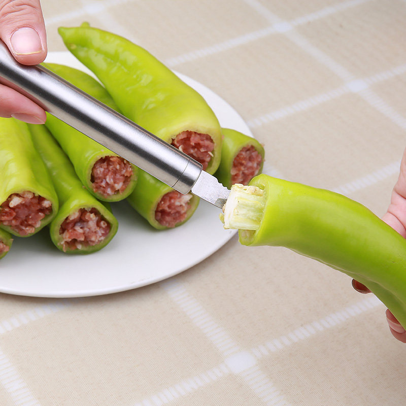 去芯家用不锈钢辣椒虎皮青椒去籽神器厨房小工水果分割器
