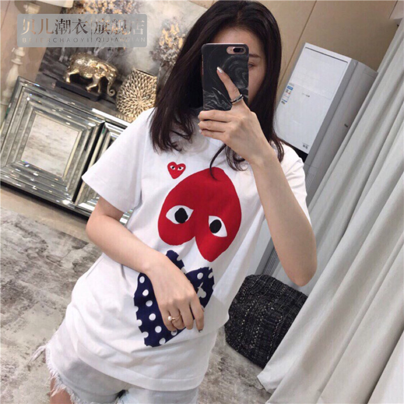 日本代购 CDG 川久保玲T恤男 Play波点迷彩爱心情侣款潮牌短袖夏