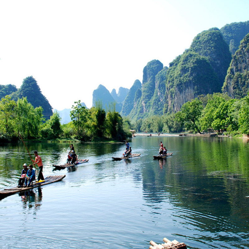 桂林阳朔遇龙河竹筏漂流一日游上半程金龙桥到旧县人工竹筏双人漂