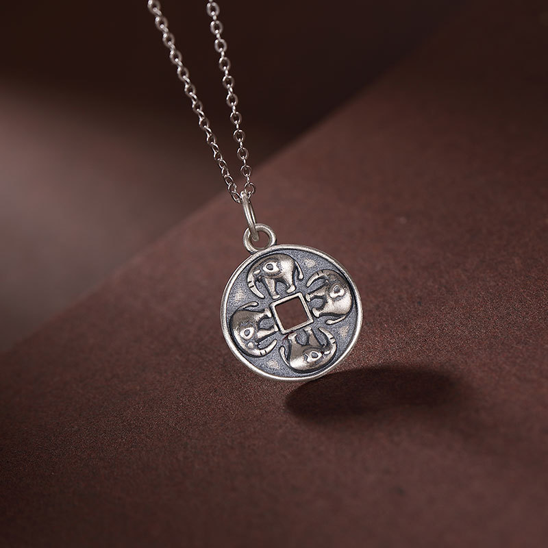 四合财象项链小众设计转运招财复古s925纯银项链