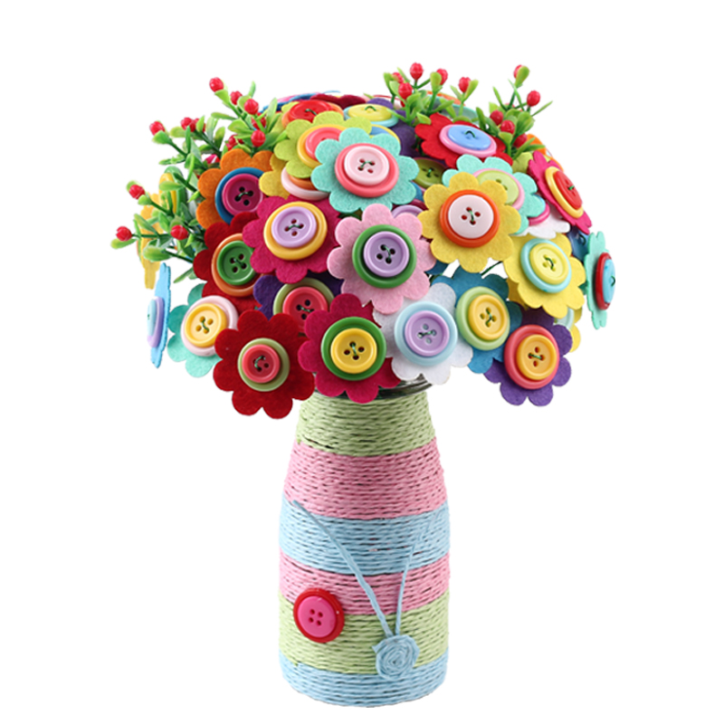 手工制作材料包幼儿园创意瓶子不织布花瓣铁丝纽扣纸绳 diy 儿童