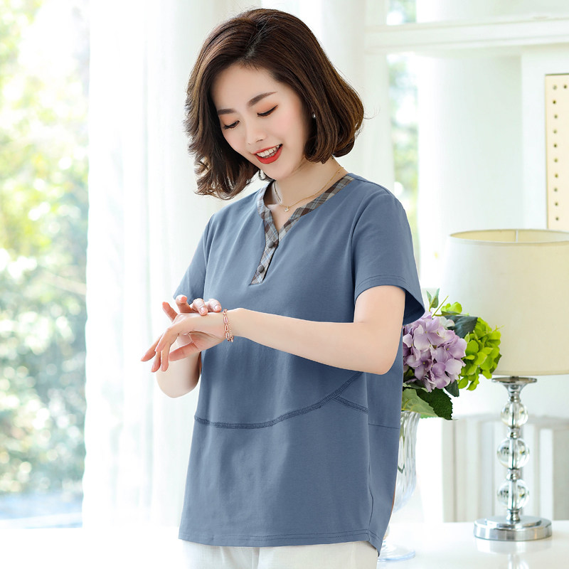 纯棉短袖t恤女宽松夏装2020新款显瘦大码女装夏天上衣中年妈妈装