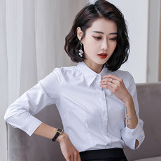 白色长袖衬衫女2020春秋季新款职业正装v领上衣寸工作服短袖衬衣 白色长袖衬衫女2020春秋季新款职业正装v领上衣寸工作服短袖衬衣