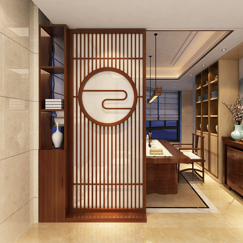 新中式定制栅格实木进门入户装饰玄关置物架隔断座屏