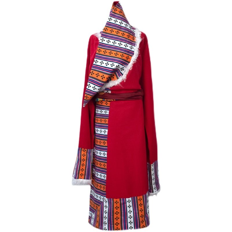 咕巴红色袍女康巴藏春秋款族服饰藏式西藏旅游衣服民族服装