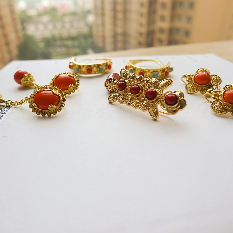 =不染= 藏族耳环女藏 民族风 印度尼泊尔 藏式 复古气质 女款镀金