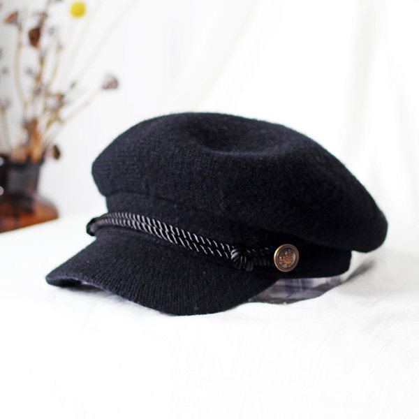军帽韩国金属羊毛宽檐平顶子女秋冬休闲百搭帽子