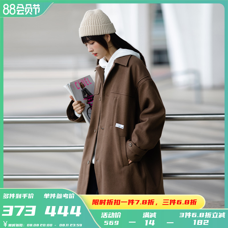 PSO Brand 冬季保暖毛呢大衣男中长款2021年新款单排扣呢子外套