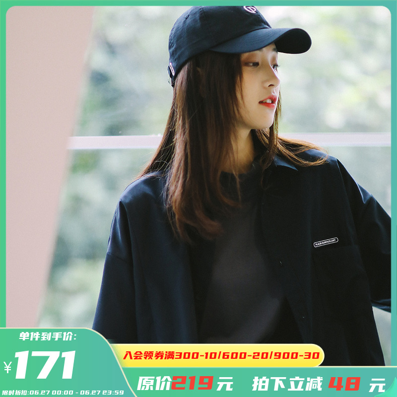 PSO Brand 夏季古巴领衬衣外套复古港风情侣装黑色短袖衬衫男宽松