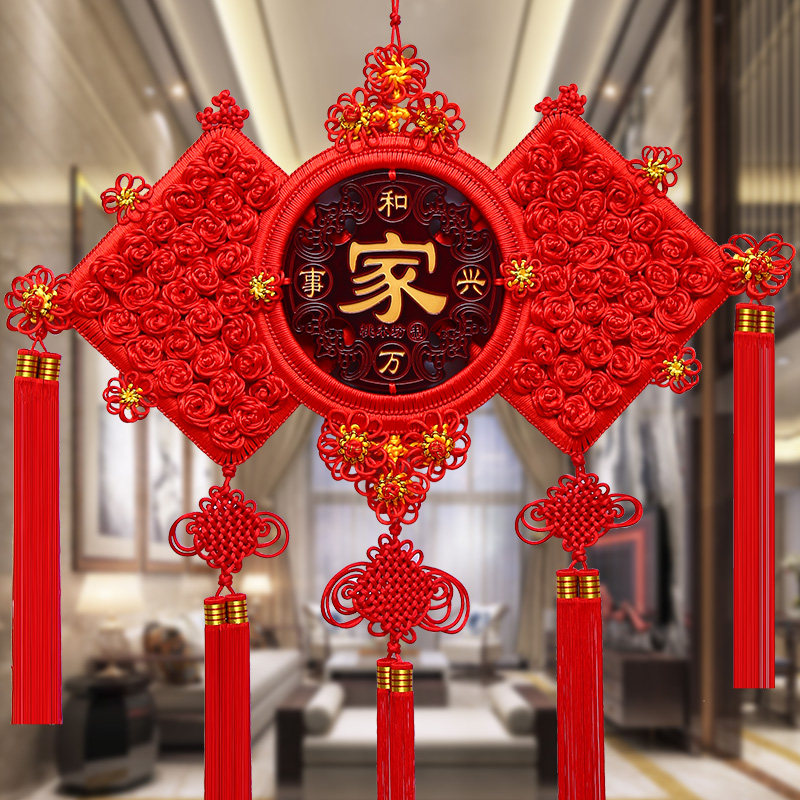 喜彩中国结挂件客厅大号葫芦桃木新房背景墙装饰家居中国结