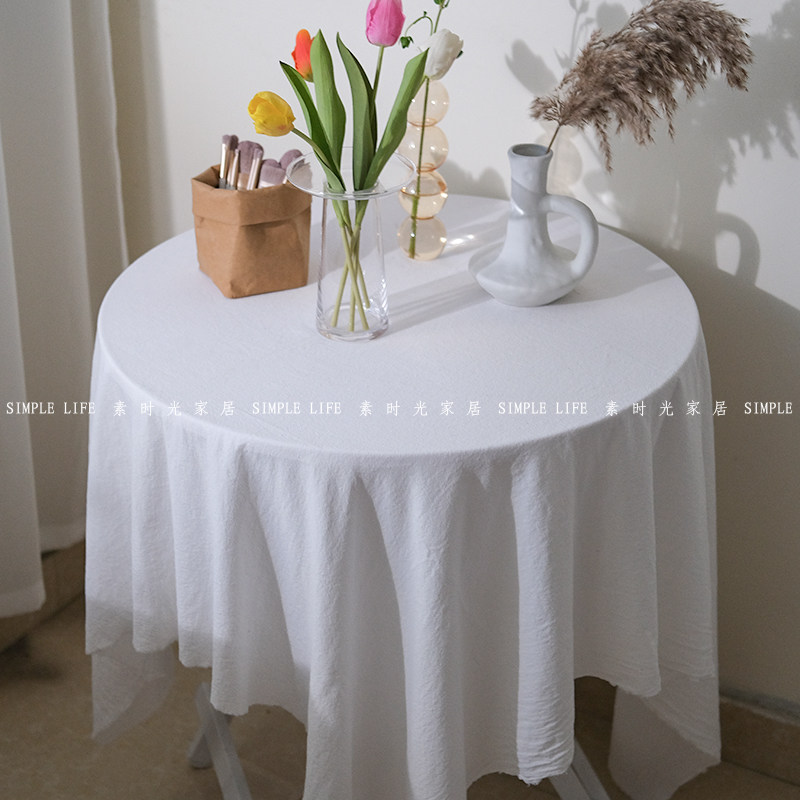 ins拍照静物摄影餐布野餐桌布白布肌理白色褶皱桌布