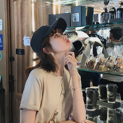 bigking大金家网红纯棉宽松短袖t恤女复古港风ins潮韩版纯色上衣