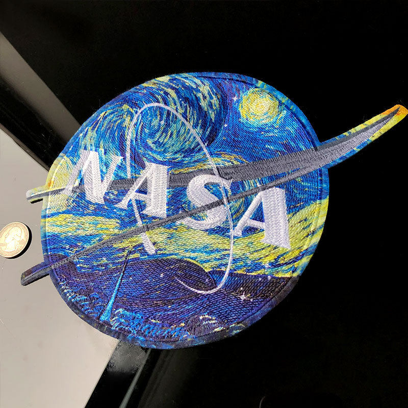 刺绣梵高油画星空nasa布贴外贸美国航空航天无背布贴