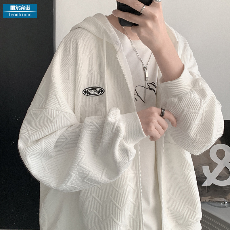白色卫衣男秋季新款连帽开衫休闲外套港风潮牌ins情侣高级感上衣
