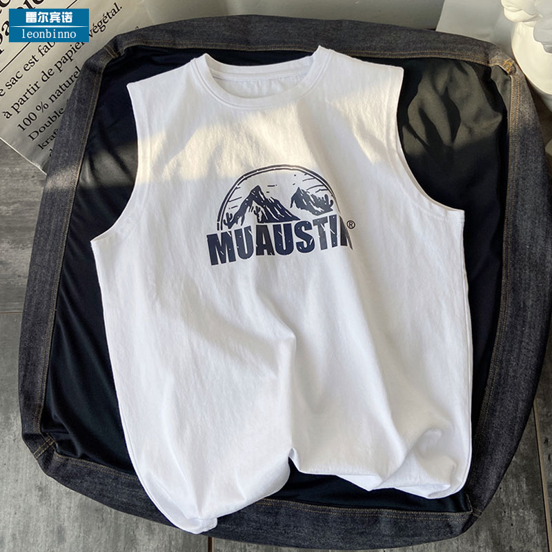 雪山印花背心男潮流宽松ins潮牌情侣坎肩马甲2022夏季新款无袖T恤