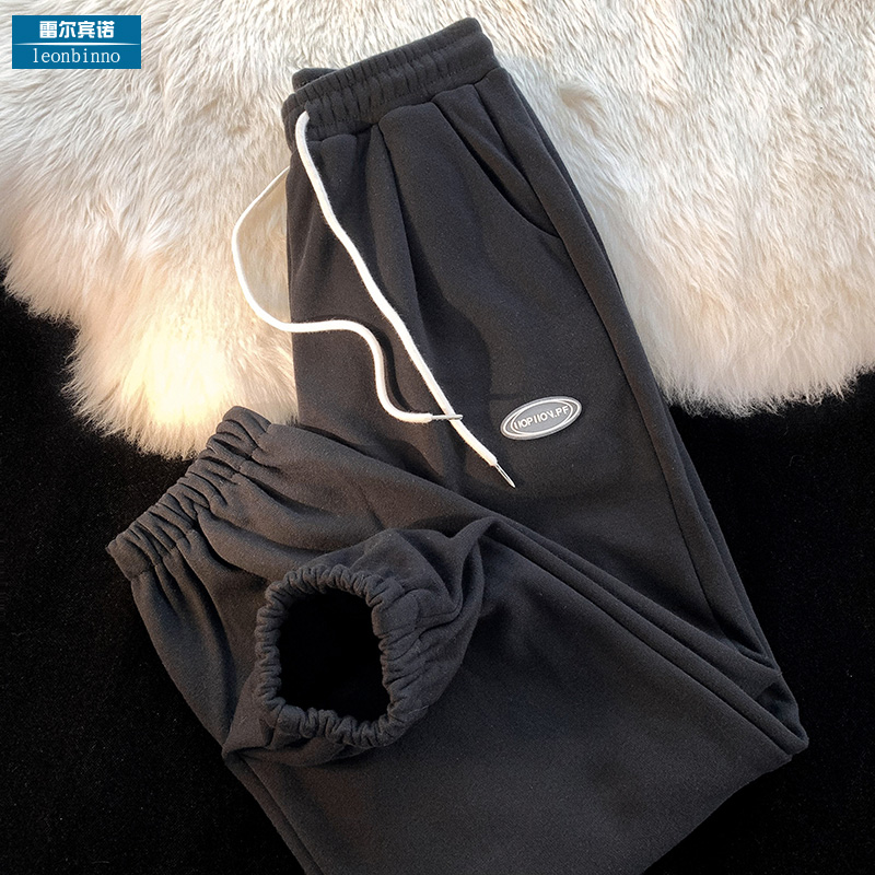 贴标运动卫裤男春秋新款美式潮流休闲长裤加绒加厚百搭宽松束脚裤