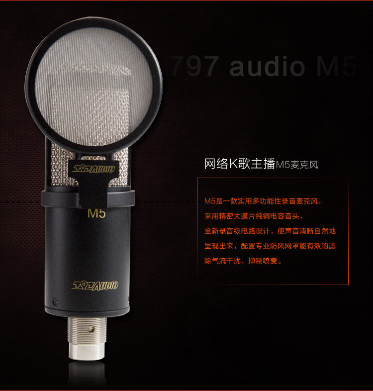 北京797audiom5录音大振人声电容麦克风配音直播麦克风