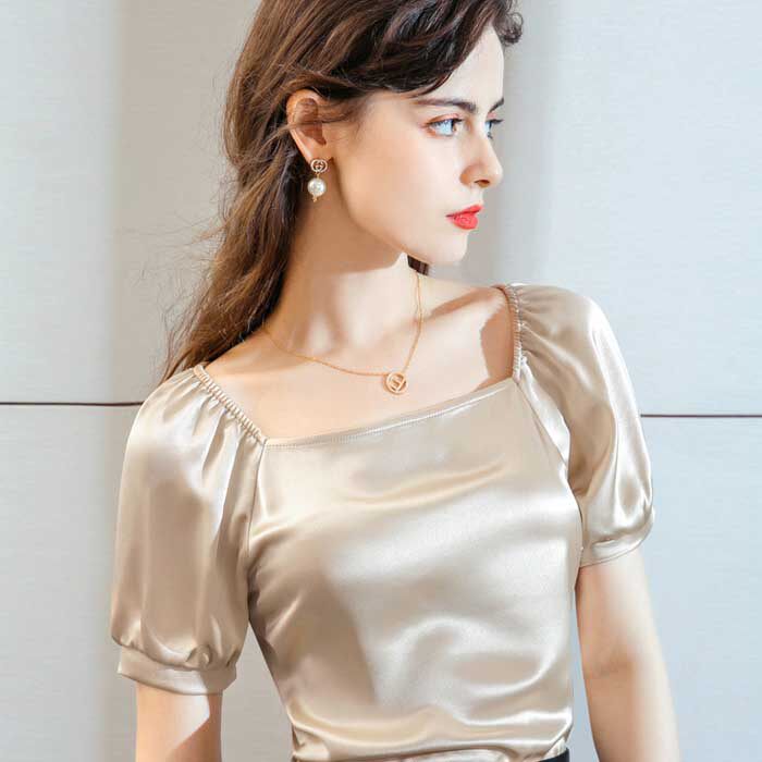 欧美风短袖恤女夏季大码洋气小衫方醋酸缎面打底t恤