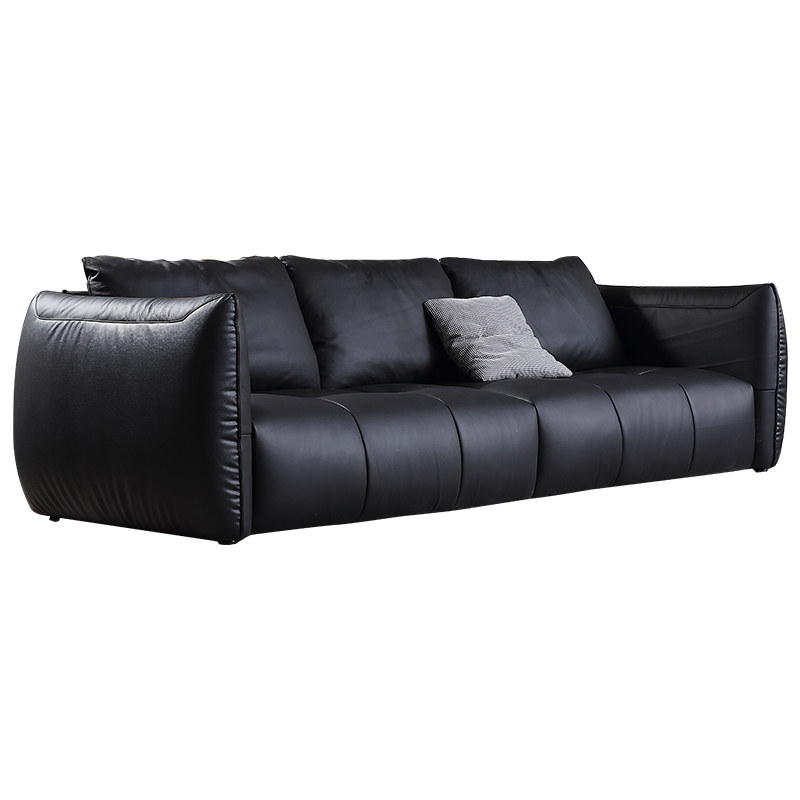 真皮沙发三人位现代简约皮质小户户型轻奢黑色头层牛皮皮艺沙发