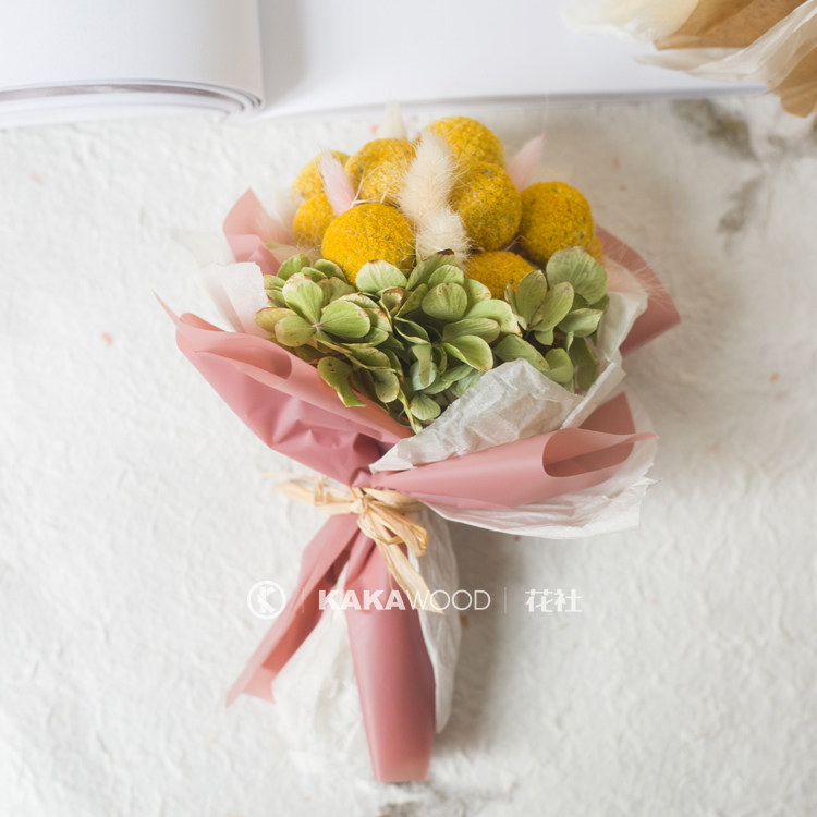 天然干花花黄金球迷你黄色小花花束婚礼伴手干花