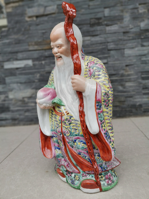 景德镇老人传统粉彩老寿星彩绘人物佛像祝寿实用佛教工艺品