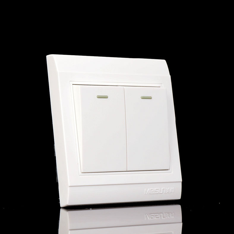 美尚新款2开v6系列雅白86型暗装二开大板面板 二位双控电源开关