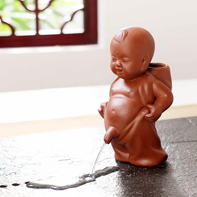 功夫情趣茶宠茶具精品摆件茶道童子紫砂撒尿小孩尿童茶玩喷水摆件