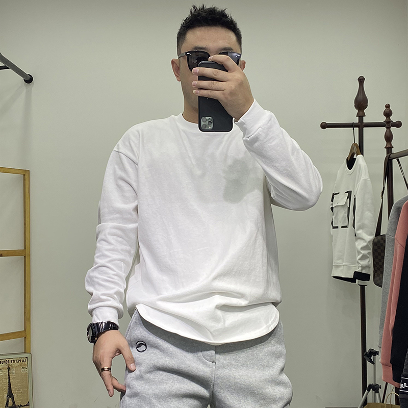 纯色净版打底衫2021秋季男白色长袖宽松大码T恤弹力棉舒适有型