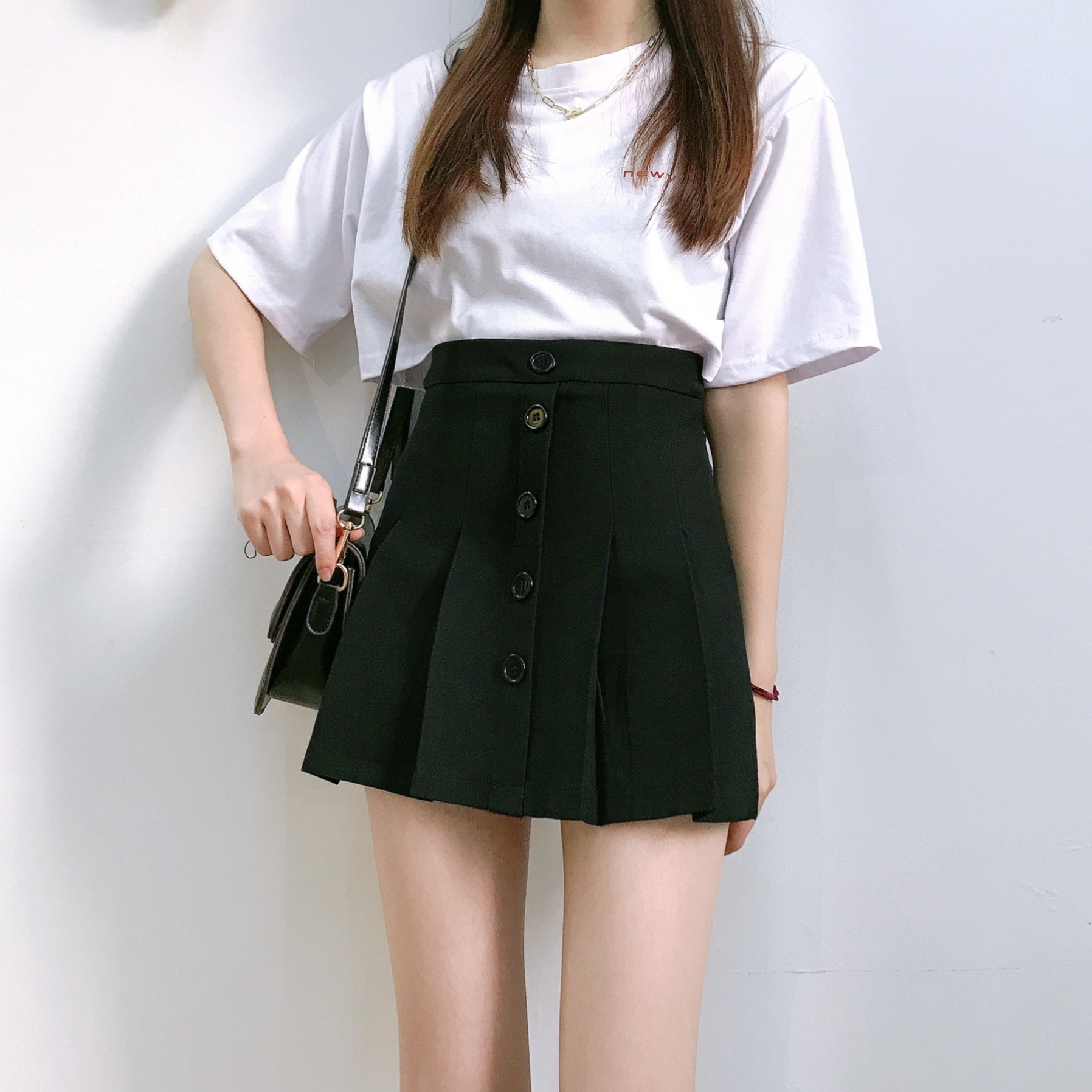 百搭xs半身小黑裙短裙矮小百褶高腰搭配夏季半身裙