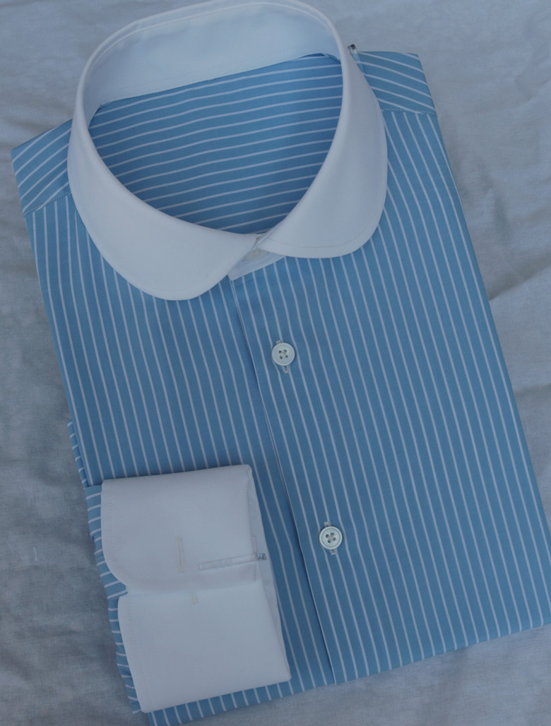 男士伊顿蓝白条纹140支长袖衬衫法士衬衫