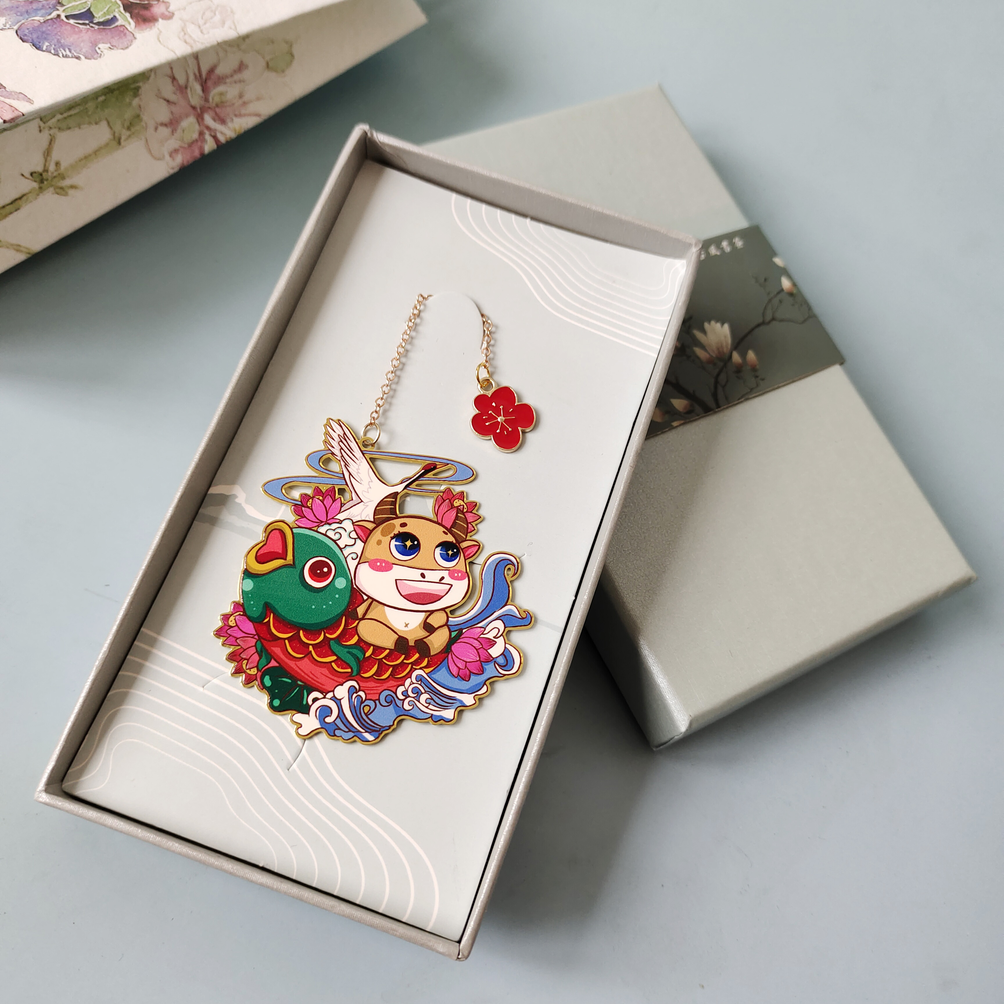 牛年纪念金属书签中国国风古典文艺礼品团扇书签