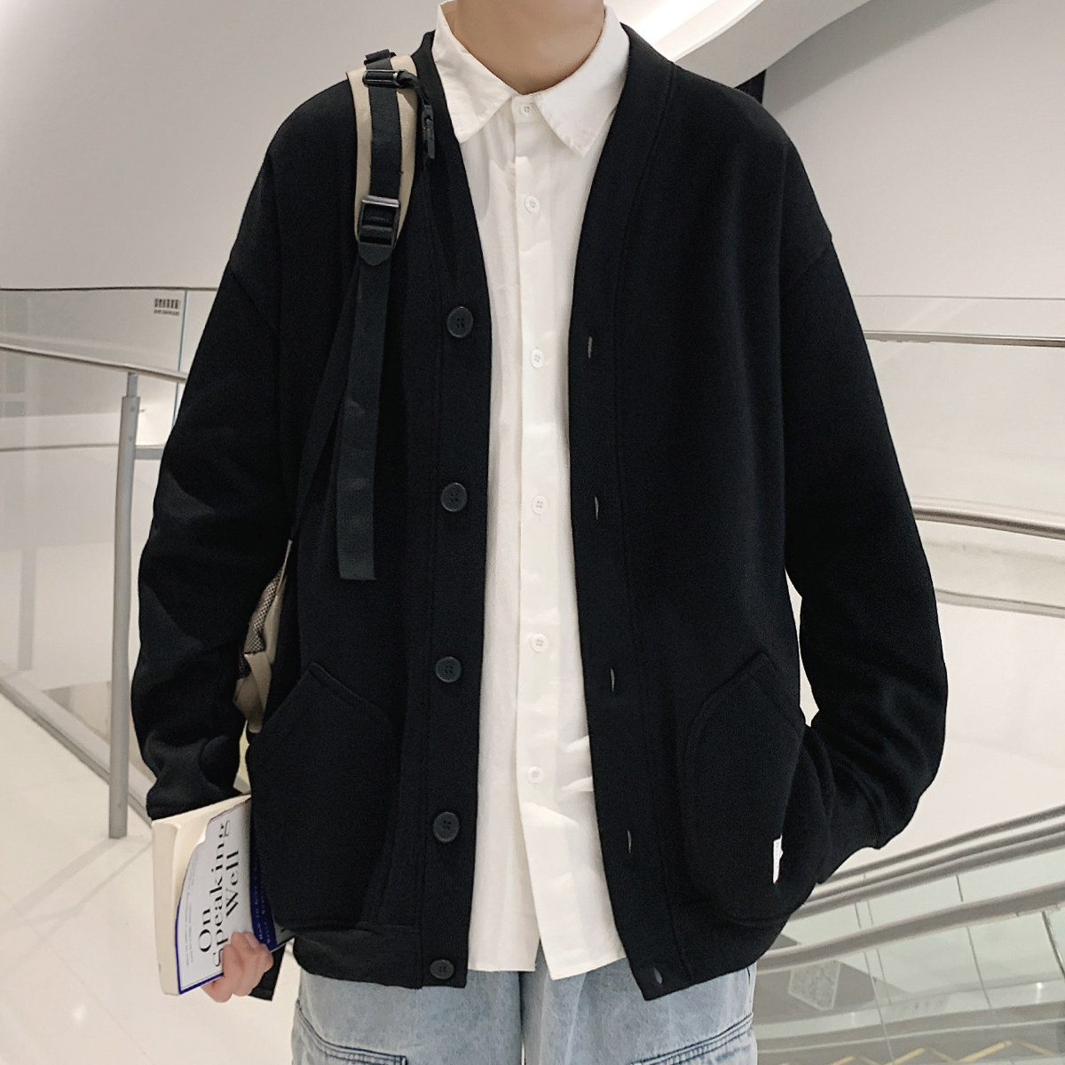 领开衫卫衣男加肥加大潮牌胖子宽松外套秋季卫衣