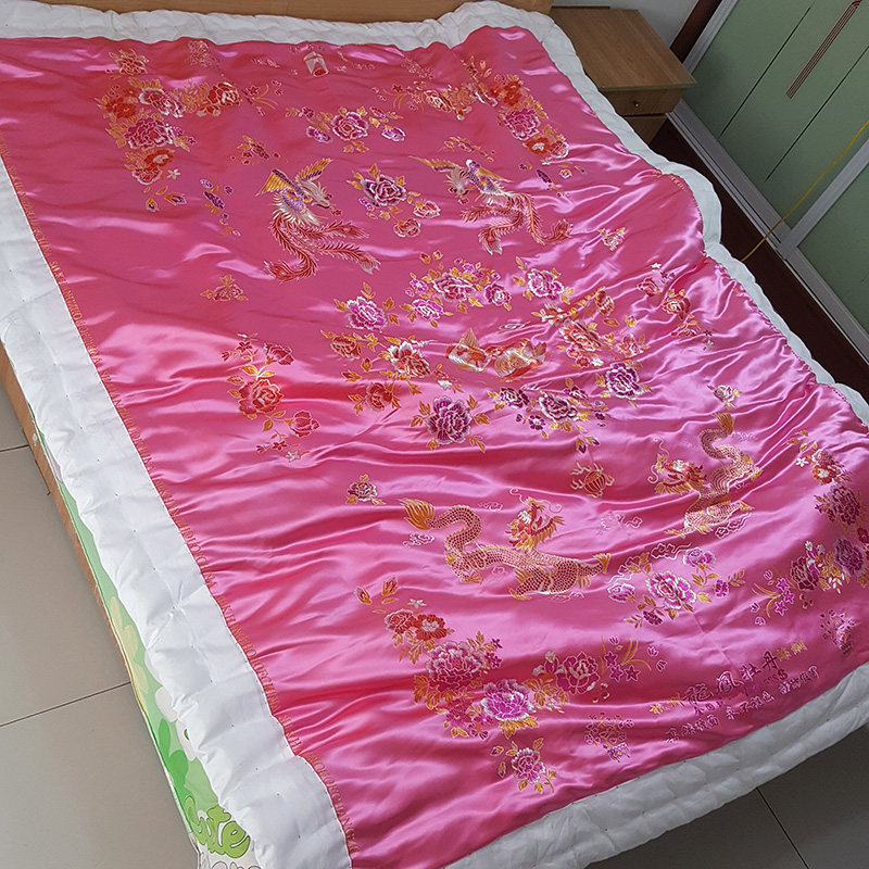 纯手工大红色陪嫁双人丝绸绸缎棉花结婚被子棉花被