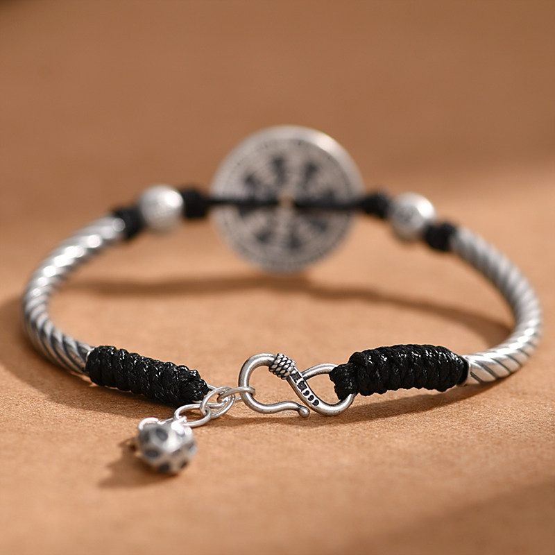 罗泰老银匠纯银山鬼花钱手链男女女士国风八卦铜钱手链