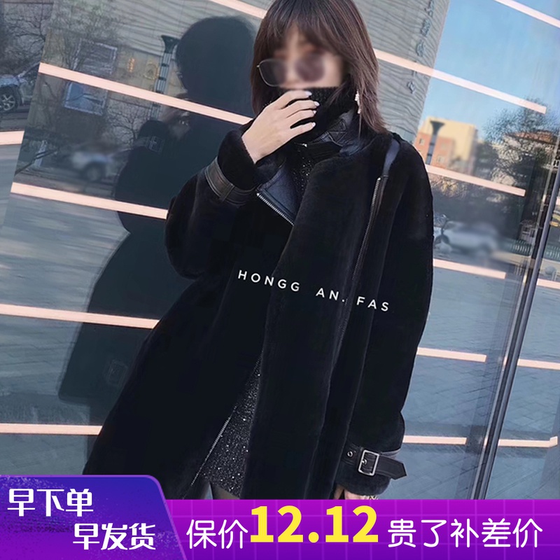 2021海宁秋冬皮毛一体外套女真皮羊羔毛中长款羊剪绒大衣皮草时尚
