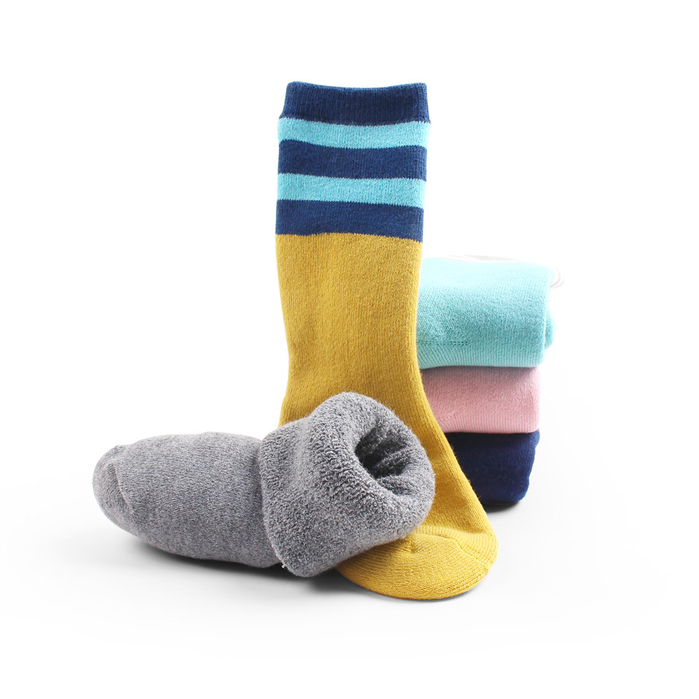 七巧板儿童袜子中高筒纯棉秋冬加厚保暖毛圈男女童袜宝宝条纹学生
