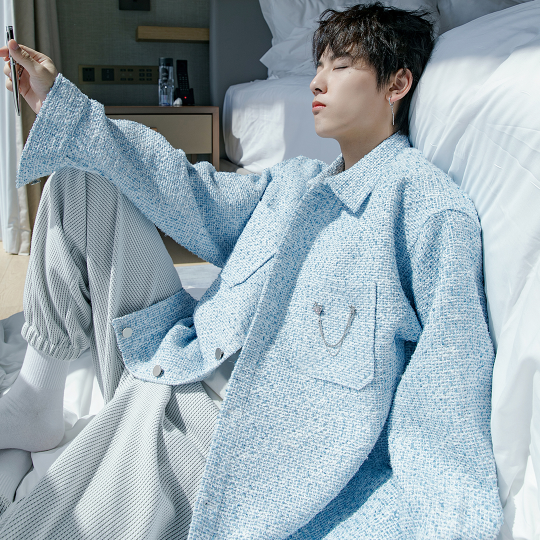 CHICERRO西西里男装小香风宽松男士夹克休闲翻领长袖外套男春秋季