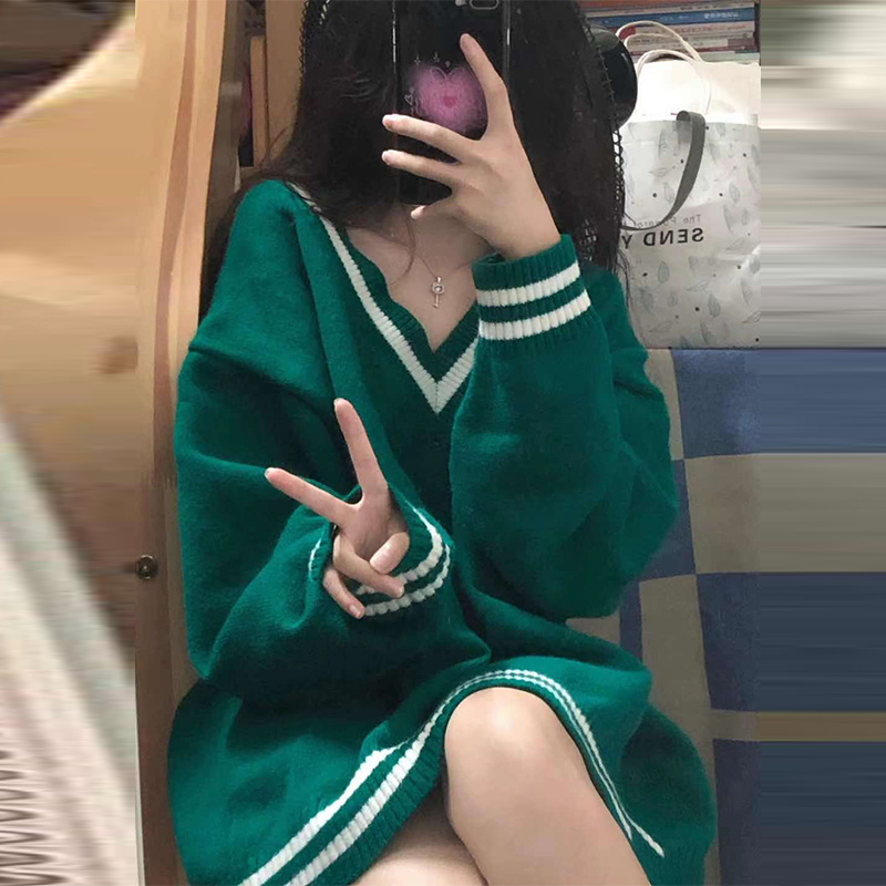 CHICERRO西西里男装毛衣男V领学院风宽松假两件上衣外套秋季新款