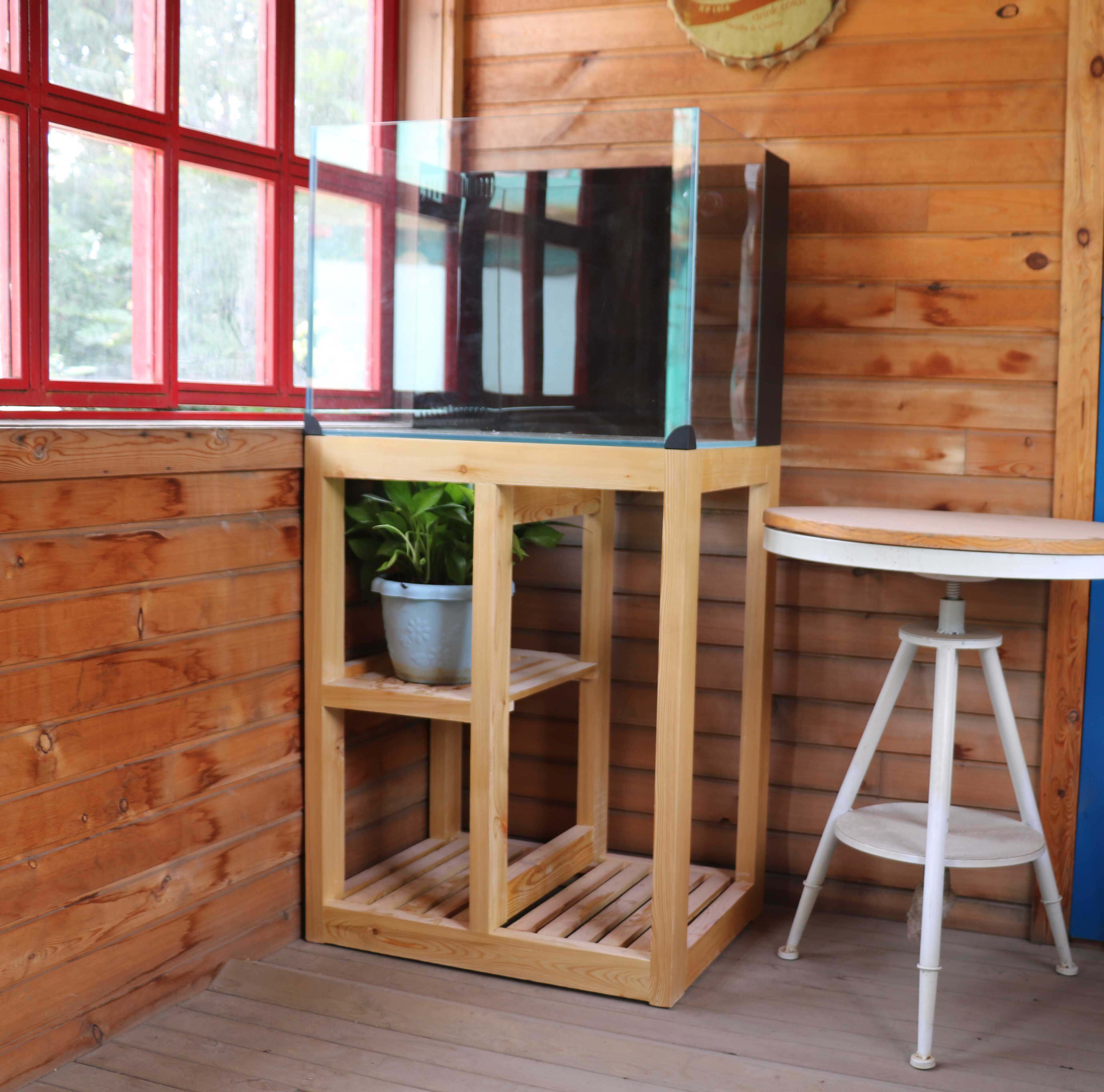 超白鱼缸金晶玻璃背滤全套海水缸金鱼缸实木底座鱼缸