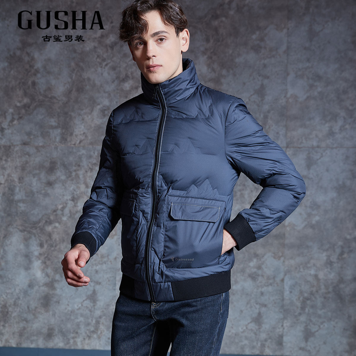 古鲨2022年冬季新款男士立领羽绒服保暖舒适白鸭绒羽绒服