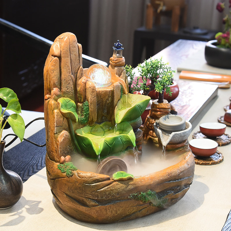 招财摆件流水室内转运循环环水假山景观喷泉流水摆件