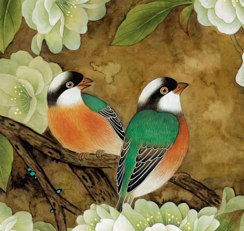 现代中式工笔花鸟画高清国画水墨山水画靠山风水国画