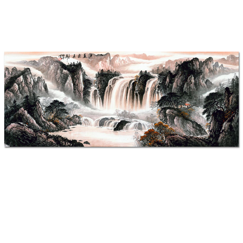 源远流长大幅字画水墨山水画现代中式横幅挂画仿古国画