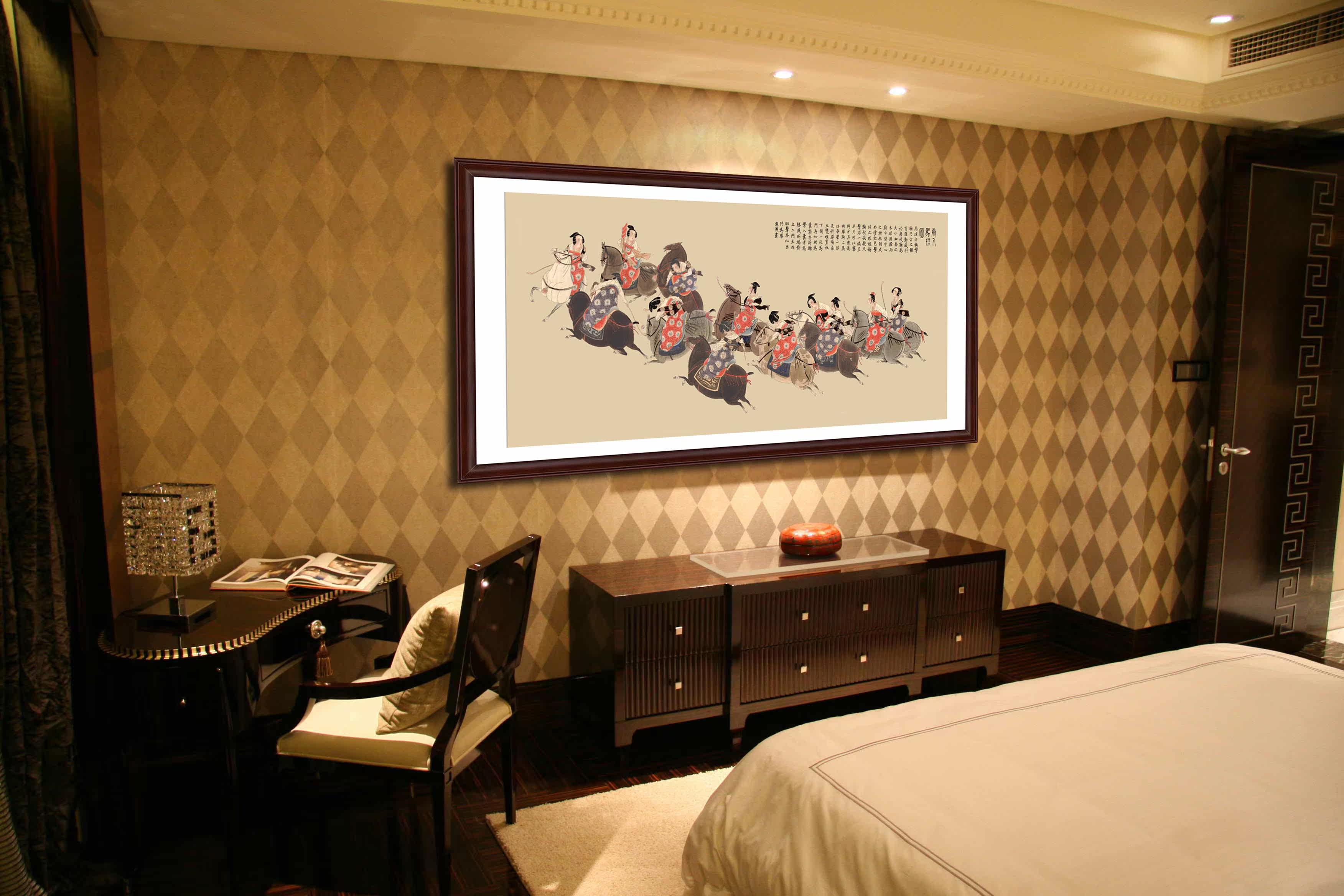 八骏图 工笔仕女图 国画书法字画客厅酒店装饰画水墨山水画 批发