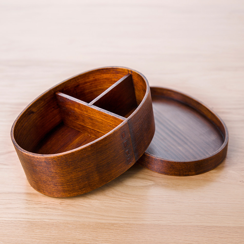 创意日式原木木质餐具便携式分格椭圆饭盒餐盒便当盒寿司盒木碗